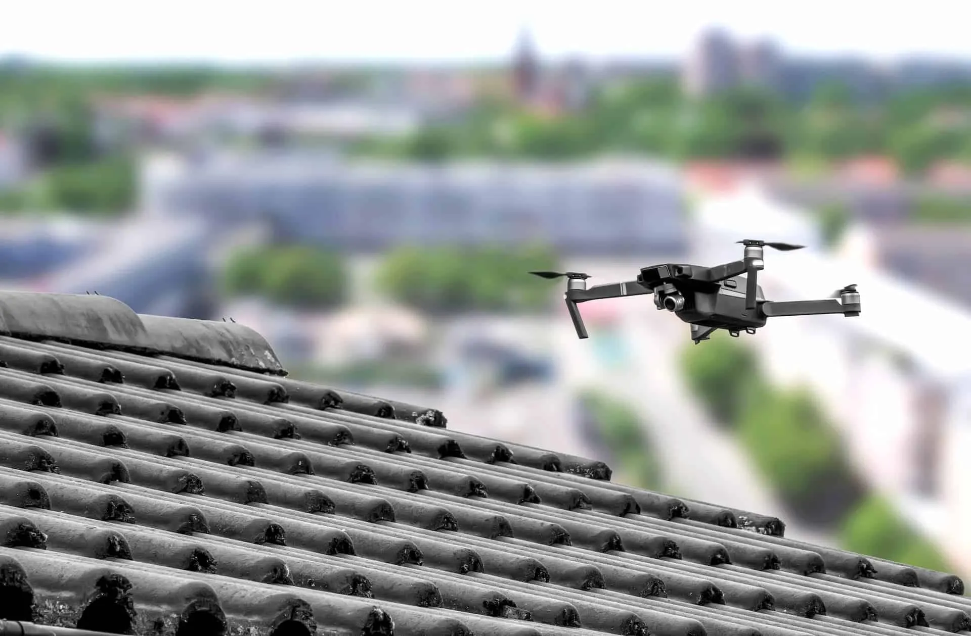 Drone flying over a building